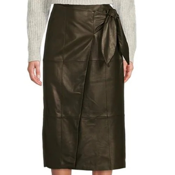 Antonio MelaniJulia Genuine Leather Faux Wrap Midi Skirt - Picture 5 of 8